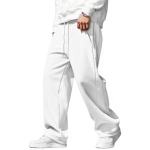 imageJMIERR Mens Baggy Sweatpants Drawstring Stretch Loose Fit Wide Leg Sweat Pants with PocketsWhite