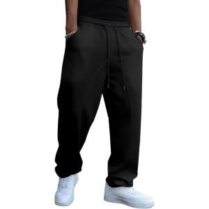 imageJMIERR Mens Baggy Sweatpants Wide Leg Elastic Waist Drawstring Pants Y2K Loose Lounge Joggers with PocketsBlack