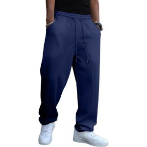 imageJMIERR Mens Baggy Sweatpants Wide Leg Elastic Waist Drawstring Pants Y2K Loose Lounge Joggers with PocketsBlue