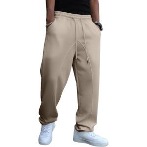 imageJMIERR Mens Baggy Sweatpants Wide Leg Elastic Waist Drawstring Pants Y2K Loose Lounge Joggers with PocketsKhaki