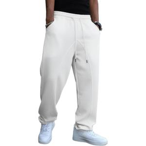 imageJMIERR Mens Baggy Sweatpants Wide Leg Elastic Waist Drawstring Pants Y2K Loose Lounge Joggers with PocketsWhite