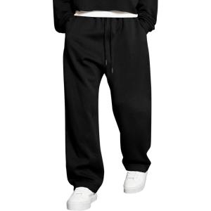 imageJMIERR Mens Casual Baggy Pants Wide Leg Lounge Travel Pants with PocketsBlack