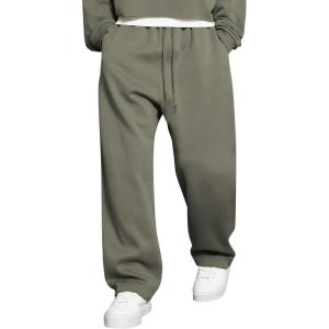 imageJMIERR Mens Casual Baggy Pants Wide Leg Lounge Travel Pants with PocketsGreen Grey
