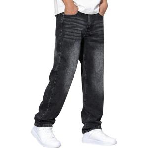 imageJMIERR Mens Classic Relaxed Fit Jeans Straight Stretch Casual Baggy Denim PantsBlack