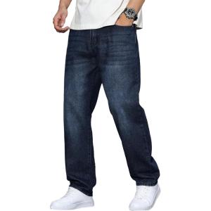 imageJMIERR Mens Classic Relaxed Fit Jeans Straight Stretch Casual Baggy Denim PantsNavy Blue
