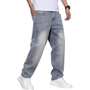 imageJMIERR Mens Classic Relaxed Fit Jeans Straight Stretch Casual Baggy Denim PantsStone Blue