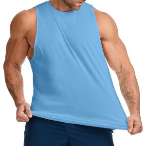imageJMIERR Mens Drop Arm Tank Tops Gym Workout Sleeveless Muscle Shirts Cut Off Summer Tee ShirtLight Blue
