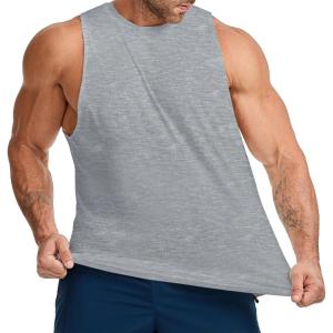 imageJMIERR Mens Drop Arm Tank Tops Gym Workout Sleeveless Muscle Shirts Cut Off Summer Tee ShirtLight Grey