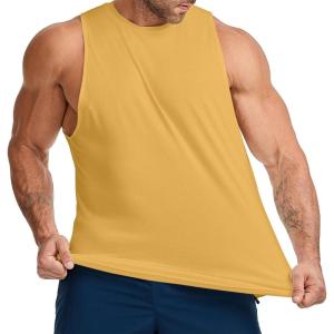 imageJMIERR Mens Drop Arm Tank Tops Gym Workout Sleeveless Muscle Shirts Cut Off Summer Tee ShirtYellow