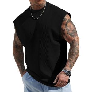 imageJMIERR Mens Tank Tops Textured Sleeveless Streetwear T Shirts Workout Muscle Gym ShirtBlack