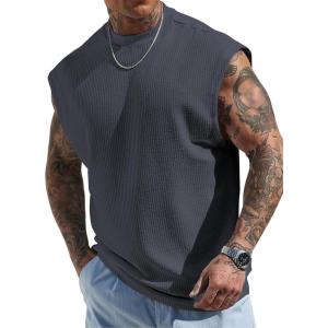 imageJMIERR Mens Tank Tops Textured Sleeveless Streetwear T Shirts Workout Muscle Gym ShirtDark Grey