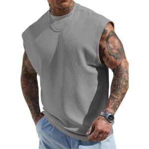 imageJMIERR Mens Tank Tops Textured Sleeveless Streetwear T Shirts Workout Muscle Gym ShirtGray