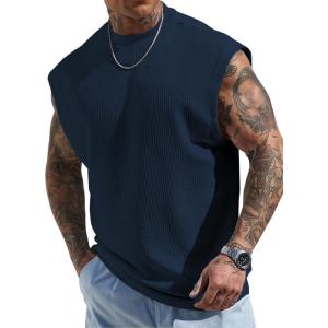 imageJMIERR Mens Tank Tops Textured Sleeveless Streetwear T Shirts Workout Muscle Gym ShirtNavy Blue