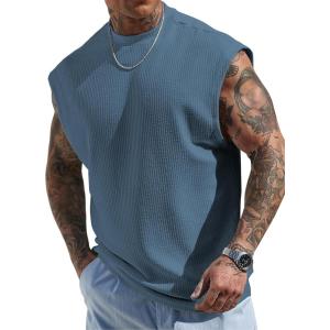 imageJMIERR Mens Tank Tops Textured Sleeveless Streetwear T Shirts Workout Muscle Gym ShirtReal Teal