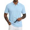 imageJMIERR Mens Polo Shirt Textured Short Sleeve Summer Button Collar Knitted Golf PolosBeau Blue