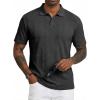 imageJMIERR Mens Polo Shirt Textured Short Sleeve Summer Button Collar Knitted Golf PolosBlack