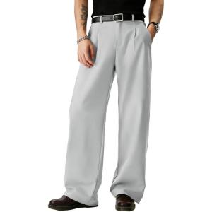 imageJMIERR Mens Baggy Casual Dress Pants Lightweight Pleated Old Money Wide Leg Pants Loose Relaxed Fit TrousersLight Grey