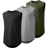 imageJMIERR Mens 3 Pack Cotton Tank Top Hipster Hip Hop Longline Crewneck Sleeveless ShirtsBlackGreyGreen