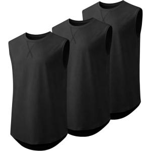 imageJMIERR Mens 3 Pack Cotton Tank Top Hipster Hip Hop Longline Crewneck Sleeveless ShirtsBlackBlackBlack