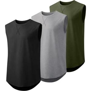 imageJMIERR Mens 3 Pack Cotton Tank Top Hipster Hip Hop Longline Crewneck Sleeveless ShirtsBlackGreyGreen