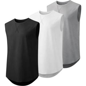 imageJMIERR Mens 3 Pack Cotton Tank Top Hipster Hip Hop Longline Crewneck Sleeveless ShirtsBlackWhiteGreen