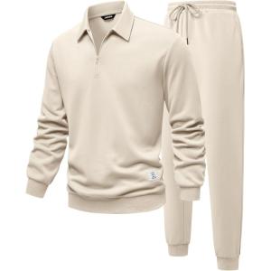 imageJMIERR Mens Track Suits 2 Piece Outfits Quarter Zipper Polo Shirt Tracksuit ampamp Joggers Sweatpants Sweatsuit SetsApricot