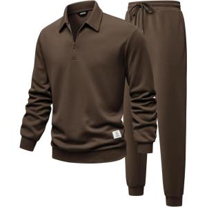 imageJMIERR Mens Track Suits 2 Piece Outfits Quarter Zipper Polo Shirt Tracksuit ampamp Joggers Sweatpants Sweatsuit SetsCoffee