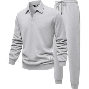 imageJMIERR Mens Track Suits 2 Piece Outfits Quarter Zipper Polo Shirt Tracksuit ampamp Joggers Sweatpants Sweatsuit SetsLight Grey