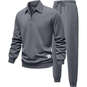 imageJMIERR Mens Track Suits 2 Piece Outfits Quarter Zipper Polo Shirt Tracksuit ampamp Joggers Sweatpants Sweatsuit SetsMedium Grey