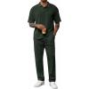 image:imageJMIERR Mens Two Piece Outfits Short Sleeve Polo Shirts amp Loose Pants Sets Casual Summer Textured SuitsGreen