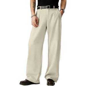 image:imageJMIERR Mens Baggy Casual Dress Pants Lightweight Pleated Old Money Wide Leg Pants Loose Relaxed Fit TrousersBeige