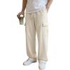 image:imageJMIERR Mens Baggy Wide Leg Cargo Sweatpants Drawstring Waist Adjustable Ankles Pants with Multiple PocketsBeige