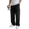 image:imageJMIERR Mens Baggy Wide Leg Cargo Sweatpants Drawstring Waist Adjustable Ankles Pants with Multiple PocketsBlack