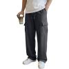 image:imageJMIERR Mens Baggy Wide Leg Cargo Sweatpants Drawstring Waist Adjustable Ankles Pants with Multiple PocketsDark Grey