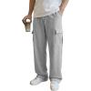 image:imageJMIERR Mens Baggy Wide Leg Cargo Sweatpants Drawstring Waist Adjustable Ankles Pants with Multiple PocketsGrey
