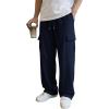 image:imageJMIERR Mens Baggy Wide Leg Cargo Sweatpants Drawstring Waist Adjustable Ankles Pants with Multiple PocketsNavy Blue