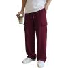 image:imageJMIERR Mens Baggy Wide Leg Cargo Sweatpants Drawstring Waist Adjustable Ankles Pants with Multiple PocketsRed