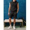 image:imageJMIERR Mens Track Suit Sleeveless Hoodie Tank Tops Workout Shorts 2 Piece Set Acid Wash Cotton Outfits Athletic Gym SweatsuitBlack