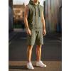 image:imageJMIERR Mens Track Suit Sleeveless Hoodie Tank Tops Workout Shorts 2 Piece Set Acid Wash Cotton Outfits Athletic Gym SweatsuitMoss Green