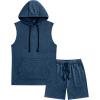 image:imageJMIERR Mens Track Suit Sleeveless Hoodie Tank Tops Workout Shorts 2 Piece Set Acid Wash Cotton Outfits Athletic Gym SweatsuitSail Blue