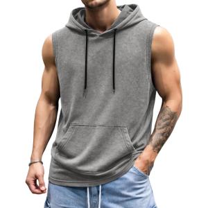 image:imageJMIERR Mens 2026 Vintage Washed Sleeveless Hoodie Tank Top Cotton Muscle Workout Gym Streetwear ShirtGrey