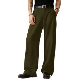 image:imageJMIERR Mens Baggy Casual Dress Pants Lightweight Pleated Old Money Wide Leg Pants Loose Relaxed Fit TrousersGreen