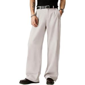 image:imageJMIERR Mens Baggy Casual Dress Pants Lightweight Pleated Old Money Wide Leg Pants Loose Relaxed Fit TrousersGrey Beige