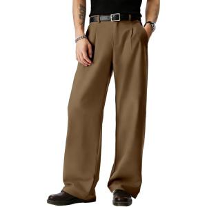image:imageJMIERR Mens Baggy Casual Dress Pants Lightweight Pleated Old Money Wide Leg Pants Loose Relaxed Fit TrousersLight Brown