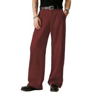 image:imageJMIERR Mens Baggy Casual Dress Pants Lightweight Pleated Old Money Wide Leg Pants Loose Relaxed Fit TrousersRed