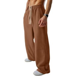 image:imageJMIERR Mens Baggy Loose Fit Raw Hem Sweatpants Casual Drawstring Pants Y2K Wide Leg Stretchy Pants with PocketsBrown