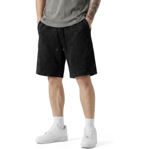 image:imageJMIERR Mens Baggy Sweat Shorts Acid Washed Cotton Relaxed Fit Streetwear Summer Drawstring Casual Shorts with 3 PocketsBlack