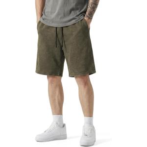 image:imageJMIERR Mens Baggy Sweat Shorts Acid Washed Cotton Relaxed Fit Streetwear Summer Drawstring Casual Shorts with 3 PocketsJungle Green