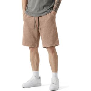 image:imageJMIERR Mens Baggy Sweat Shorts Acid Washed Cotton Relaxed Fit Streetwear Summer Drawstring Casual Shorts with 3 PocketsLight French Beige