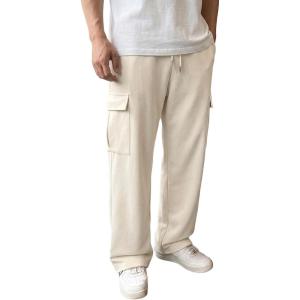 image:imageJMIERR Mens Baggy Wide Leg Cargo Sweatpants Drawstring Waist Adjustable Ankles Pants with Multiple PocketsBeige